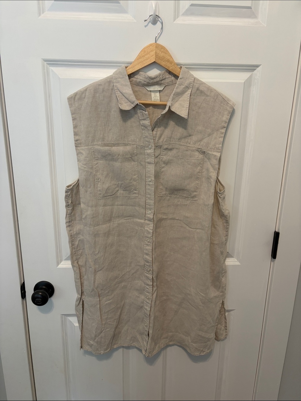 H&M Neutral Beige Sleeveless Button-Down Shirt Dress